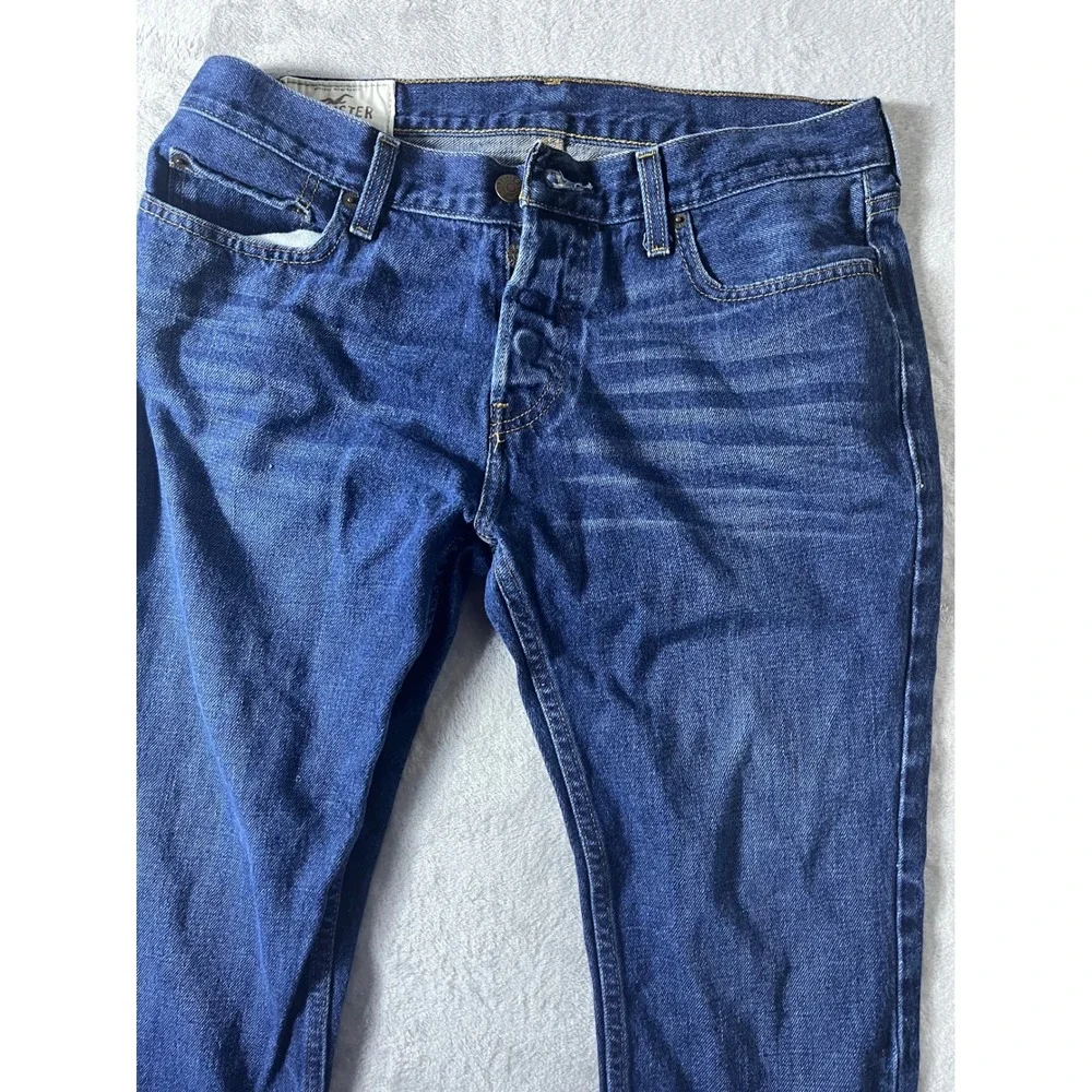 Hollister Mens Straight Leg Dark Wash Blue Denim Jeans 33x32 Button Fly